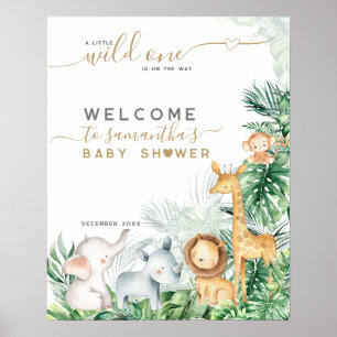 Safari Baby Animals Greenery Baby shower welkom Poster