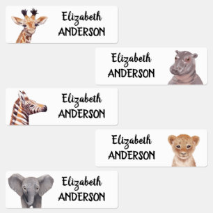 Safari Baby Animals Persoonlijke naam Kinder Labels