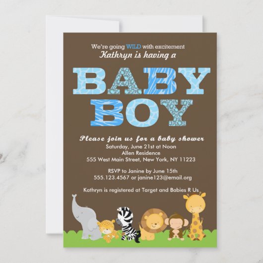 Safari Baby Boy Shower-uitnodiging Kaart (Voorkant)