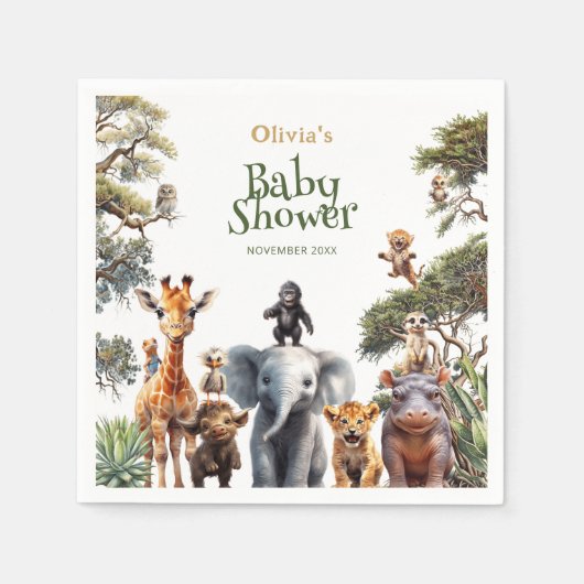 Safari Baby Dieren Groen Modern Baby shower Servet (Voorkant)