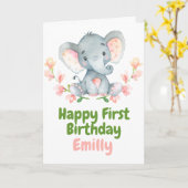 Safari Baby Elephant Joyeux 1er Anniversaire Carte (Fleur jaune)