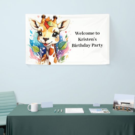 Safari Baby Giraffe aangepaste verjaardag Spandoek (Beurs)