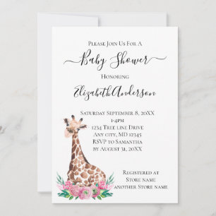 Safari Baby Giraffe met Roze Bloemen Kaart