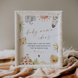 SAFARI Baby Naam Ideeën Spel Sign Poster