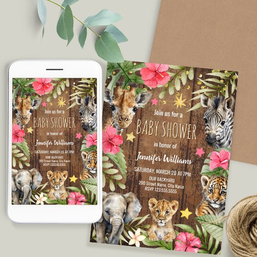 Safari Baby Shower Baby Animals Invitation