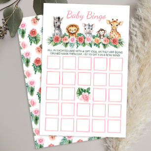 Safari Baby shower Bingo Carte de jeu - Jungle Ani