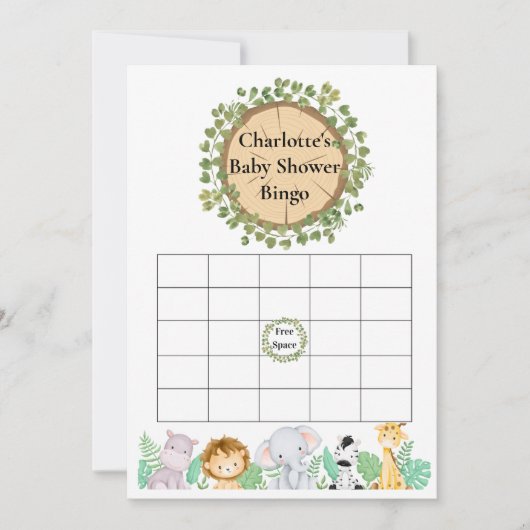 Safari Baby shower Bingo et carte course de nom (Devant)