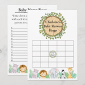 Safari Baby shower Bingo et carte course de nom (Devant / Derrière)