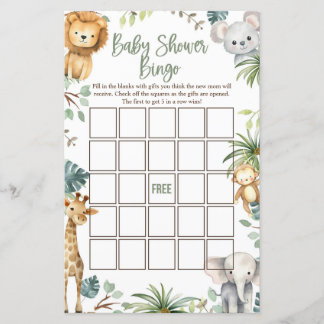 Safari Baby shower Bingo Kaarten