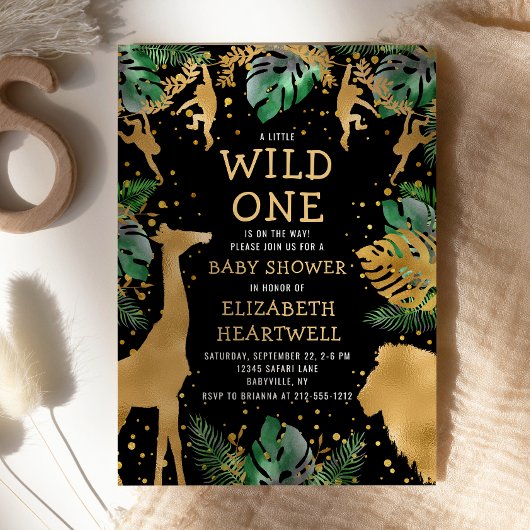 Safari Baby shower Black Gold Invitation
