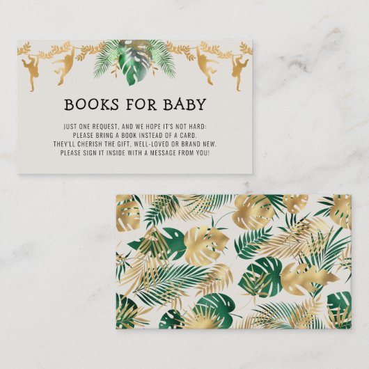 Safari Baby shower Book Request Green Gold Ecru Informatiekaartje (Voorkant / Achterkant)