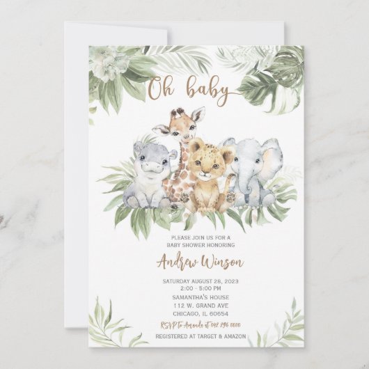 Safari Baby shower Boy Invitation Bundle (Devant)