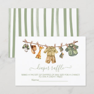 Safari Baby shower Clothesline Luier Raffle Kaarte Kaart