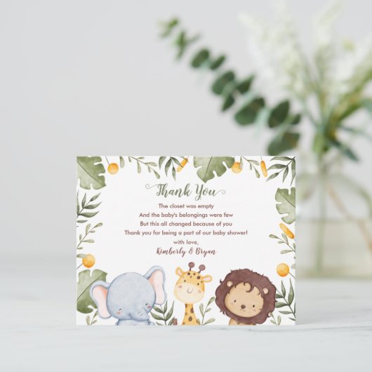 Safari Baby shower Dank u Kaarten Oerwoud Dieren (Staand voorkant)