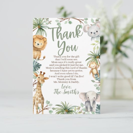 Safari Baby shower Dank u kaarten voor een jongen (Staand voorkant)