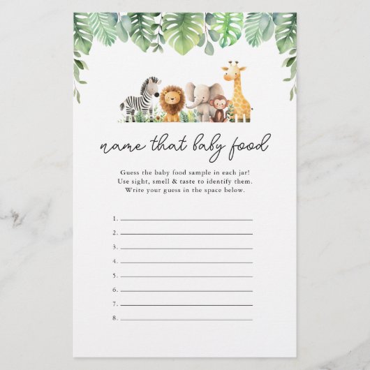Safari Baby shower Game - Noem dat Baby Food Flyer (Voorkant)