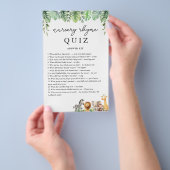 Safari Baby shower Game Nursery Rhyme Quiz Antwoor Flyer (Hand)
