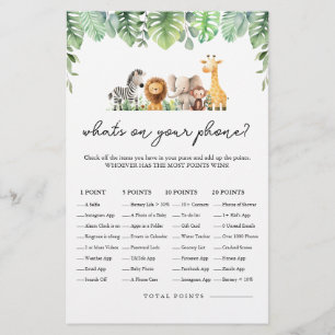 Safari Baby Shower Game - What's on Your Phone? Flyer