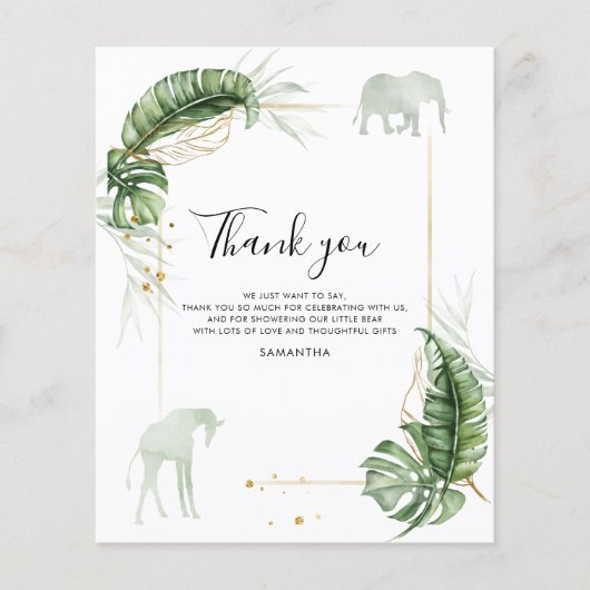 Safari Baby shower Giraffe Elephant Carte de remer (Devant)