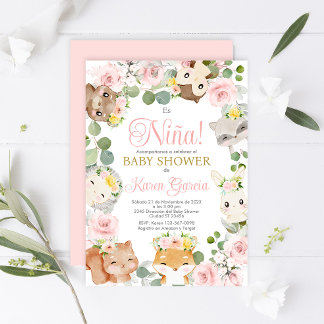 Safari Baby shower Girl Espagnol Invitation