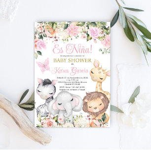 Safari Baby shower Girl Spaanse uitnodiging