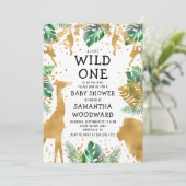 Safari Baby shower Gold Green Invitation (Debout devant)
