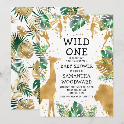 Safari Baby shower Gold Green Invitation (Devant / Derrière)