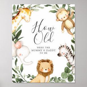 Safari Baby shower Hoe oud waren ze spel Poster