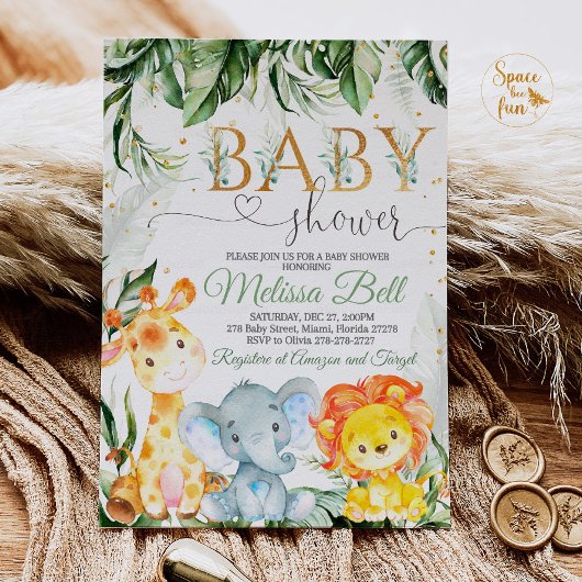 Safari Baby shower Invitation Garçon Gold Young Wi