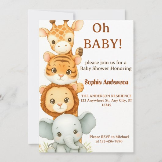 Safari Baby shower Invitation Jungle neutre (Devant)