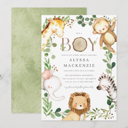 Safari Baby Shower Invitation Kaart (Voorkant / Achterkant)