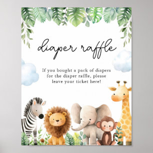 Safari Baby shower Luier Raffle Game Sign Poster
