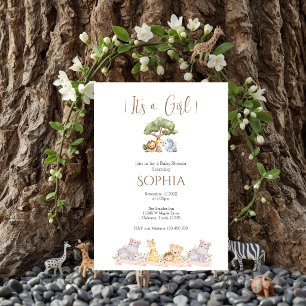 Safari baby shower meisje uitnodiging