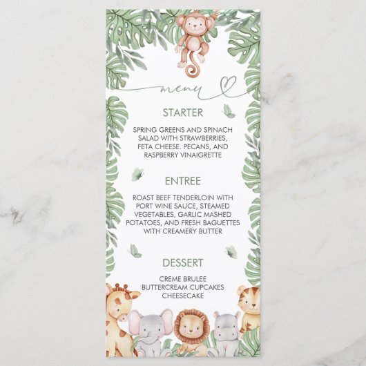 Safari Baby Shower Menu Template (Voorkant)
