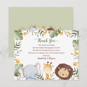 Safari Baby shower Merci Cartes Jungle Animaux