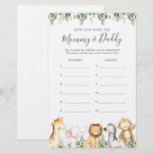 Safari Baby shower Quel Âge Avaient-Ils Jeu Carte (Devant / Derrière)