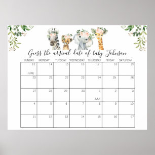Safari Baby Shower Raad de Bevallingsdatum Kalende Poster