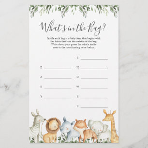 Safari Baby shower Raad eens wat er in de tas spel