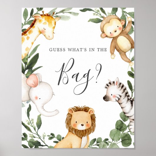 Safari Baby shower Raad eens wat er in de tas spel Poster (Voorkant)