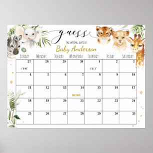 Safari Baby Shower Raad Verwachte Datum Kalender P Poster