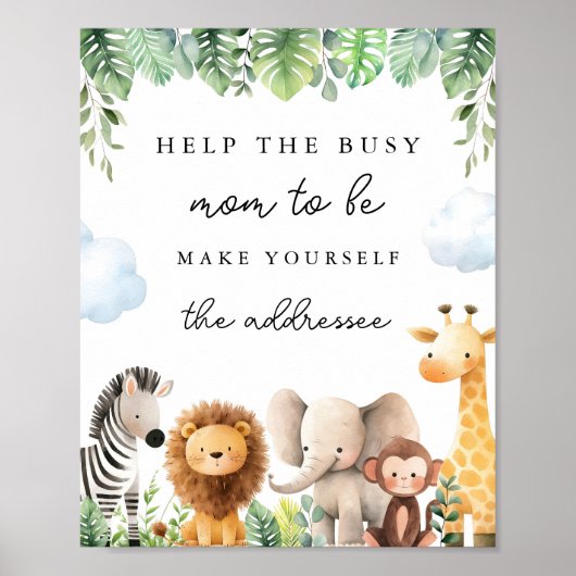 Safari Baby shower Tekens - Help de moeder te zijn Poster (Voorkant)