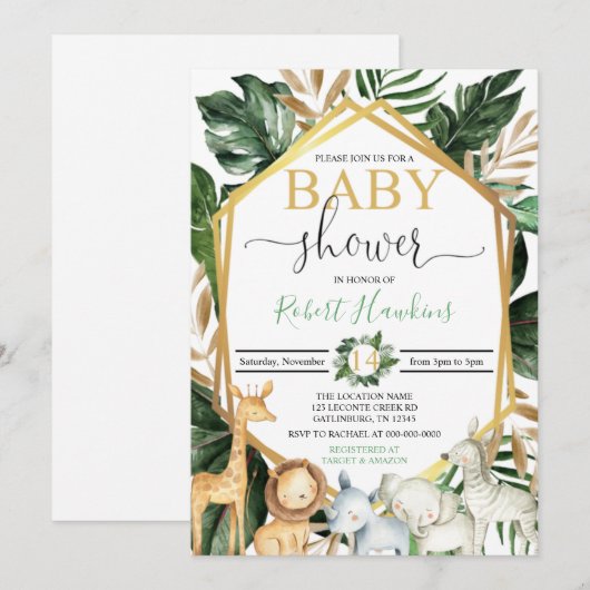 Safari Baby shower Uitnodiging (Voorkant / Achterkant)