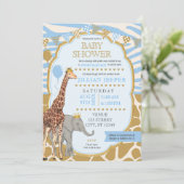 Safari Baby shower Uitnodiging - (Boy Blue) (Staand voorkant)