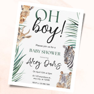Safari Baby Shower Uitnodiging Jongen Jungle Thema