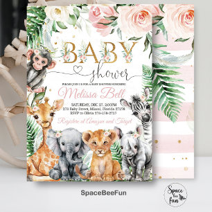 Safari Baby Shower Uitnodiging, Meisje Safari Jung Kaart