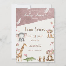 Safari baby shower uitnodiging Roze waterverf Ju