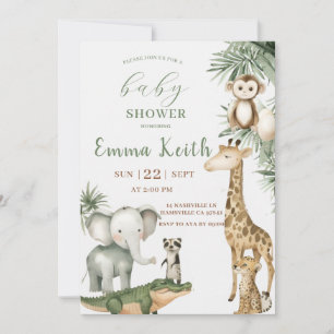 Safari Baby Shower Uitnodiging Wilde Dieren Jung