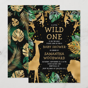 Safari Baby Shower Zwart Gouden Uitnodiging