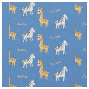 Safari Baby Zebras en Giraffes Aangepaste naam Stof