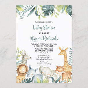 Safari babydieren geslachtsneutraal baby shower kaart